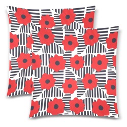 Red Flowers with Black Lines Custom Zippered Pillow Cases 18"x 18" (Twin Sides) (Set of 2)