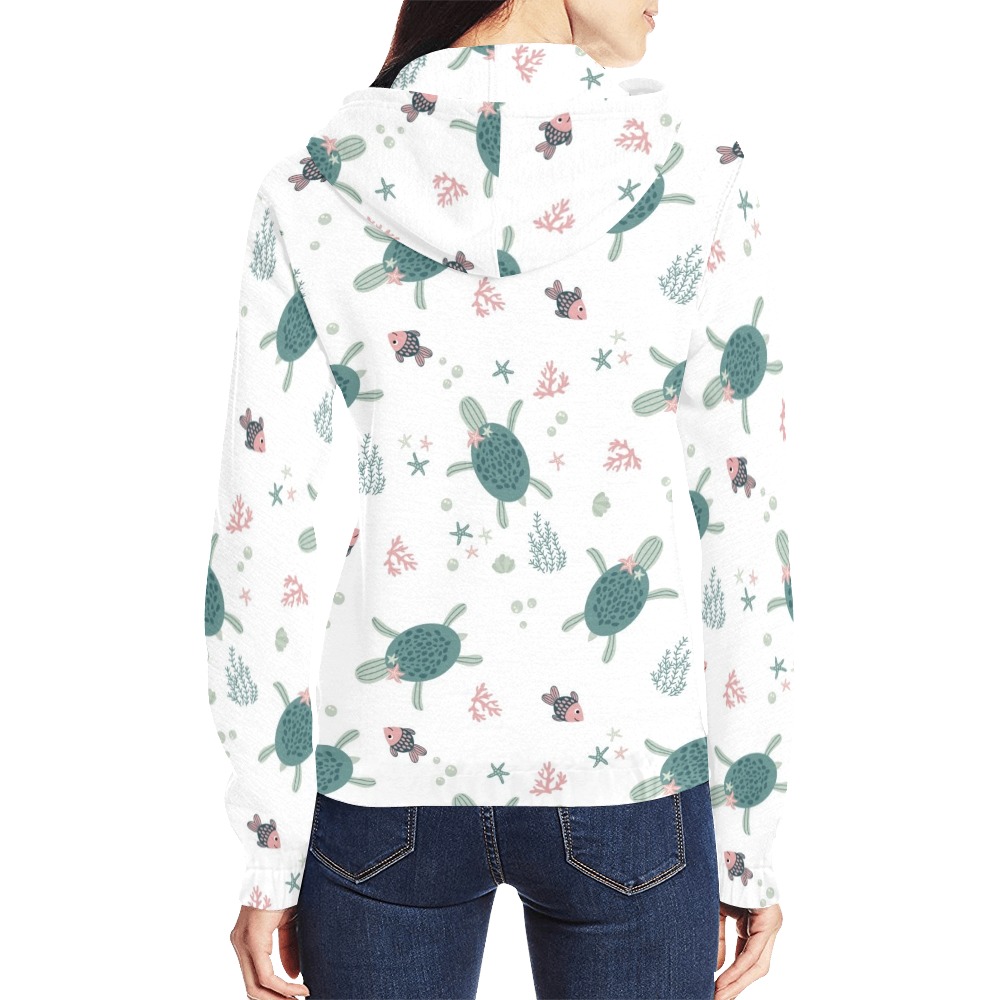 Sea Turtles and Fish All Over Print Full Zip Hoodie for Women (Model H14)