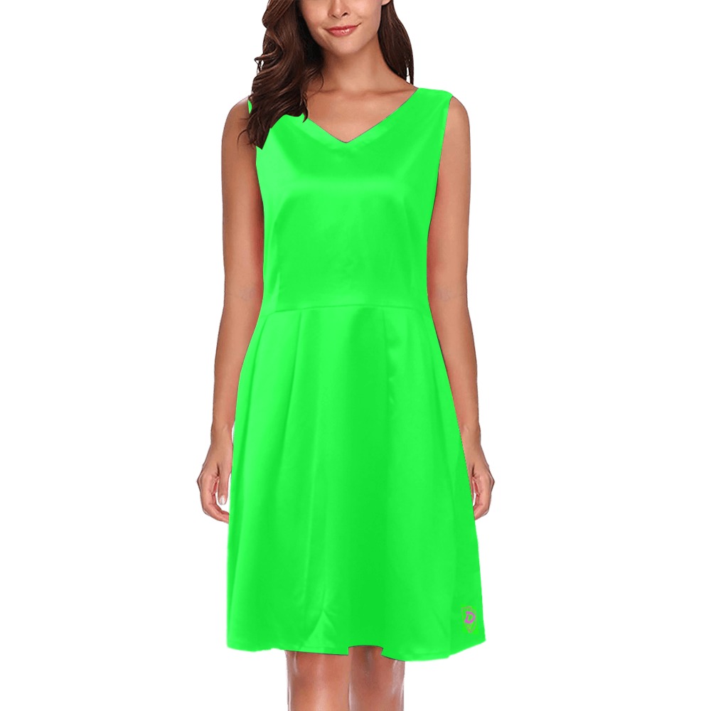 DIONIO Clothing - Ladies' Neon Green Chryseis Sleeveless Pleated Dress Chryseis Sleeveless Pleated Dress(Model D07)