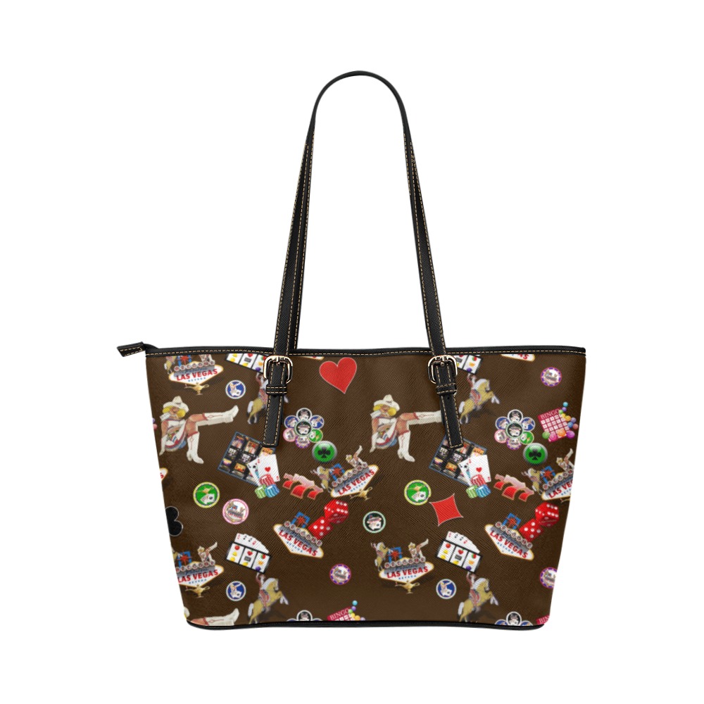 Famous Las Vegas Icons Leather Tote Bag/Small (Model 1651)