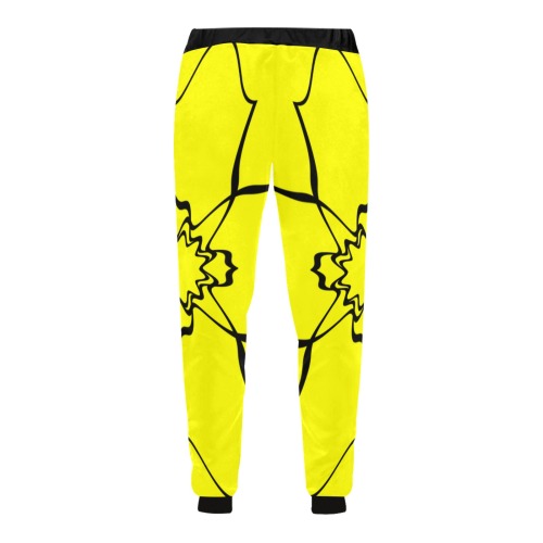 Black Interlocking Triangles2 Starred Yellow Unisex All Over Print Sweatpants (Model L11)