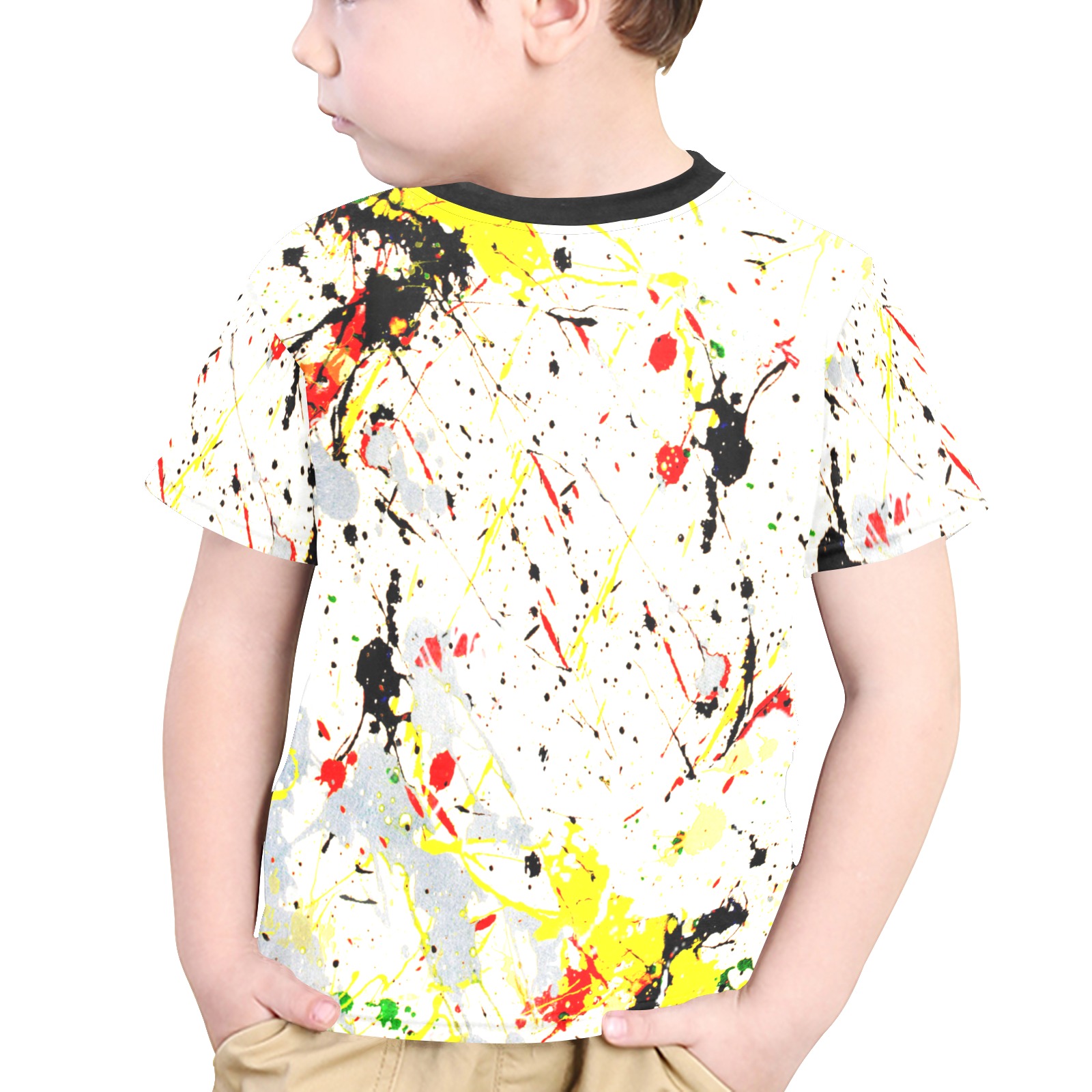 Yellow & Black Paint Splatter Little Boys' All Over Print Crew Neck T-Shirt (Model T40-2)