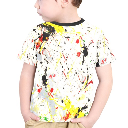 Yellow & Black Paint Splatter Little Boys' All Over Print Crew Neck T-Shirt (Model T40-2)