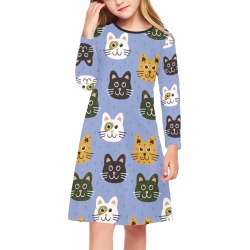 Adorable Cats Girls' Long Sleeve Dress (Model D59)