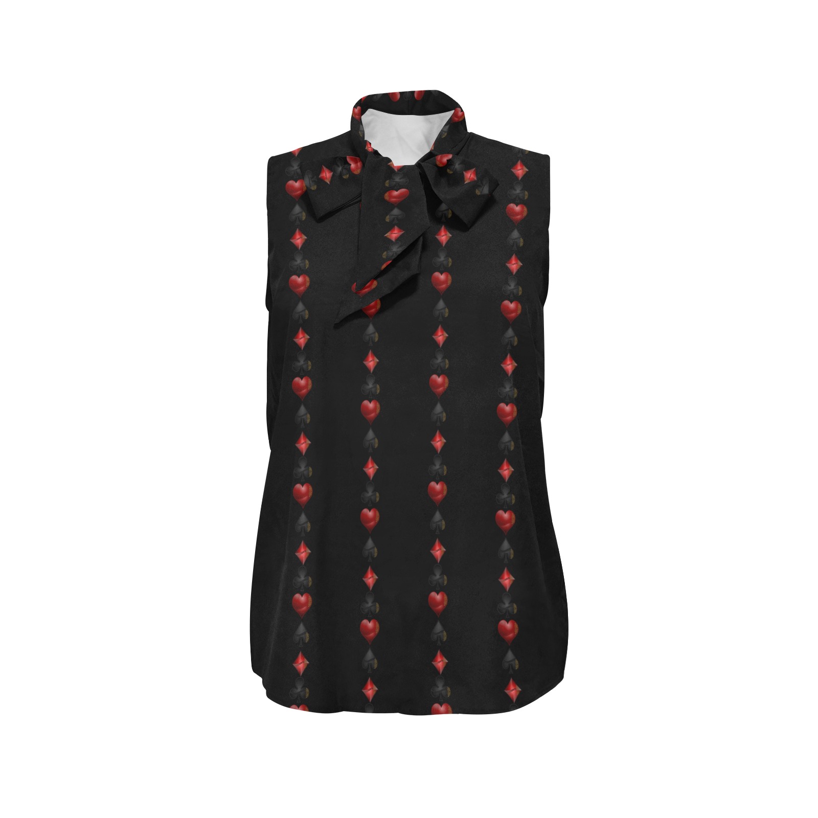 Black Red Playing Card Shapes - Black Women's Bow Tie V-Neck Sleeveless Shirt (Model T69)