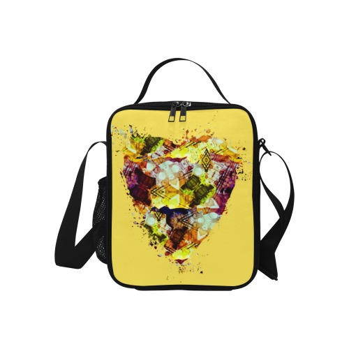 Graffiti Markings Heart Splatter- Yellow Crossbody Lunch Bag for Kids (Model 1722)