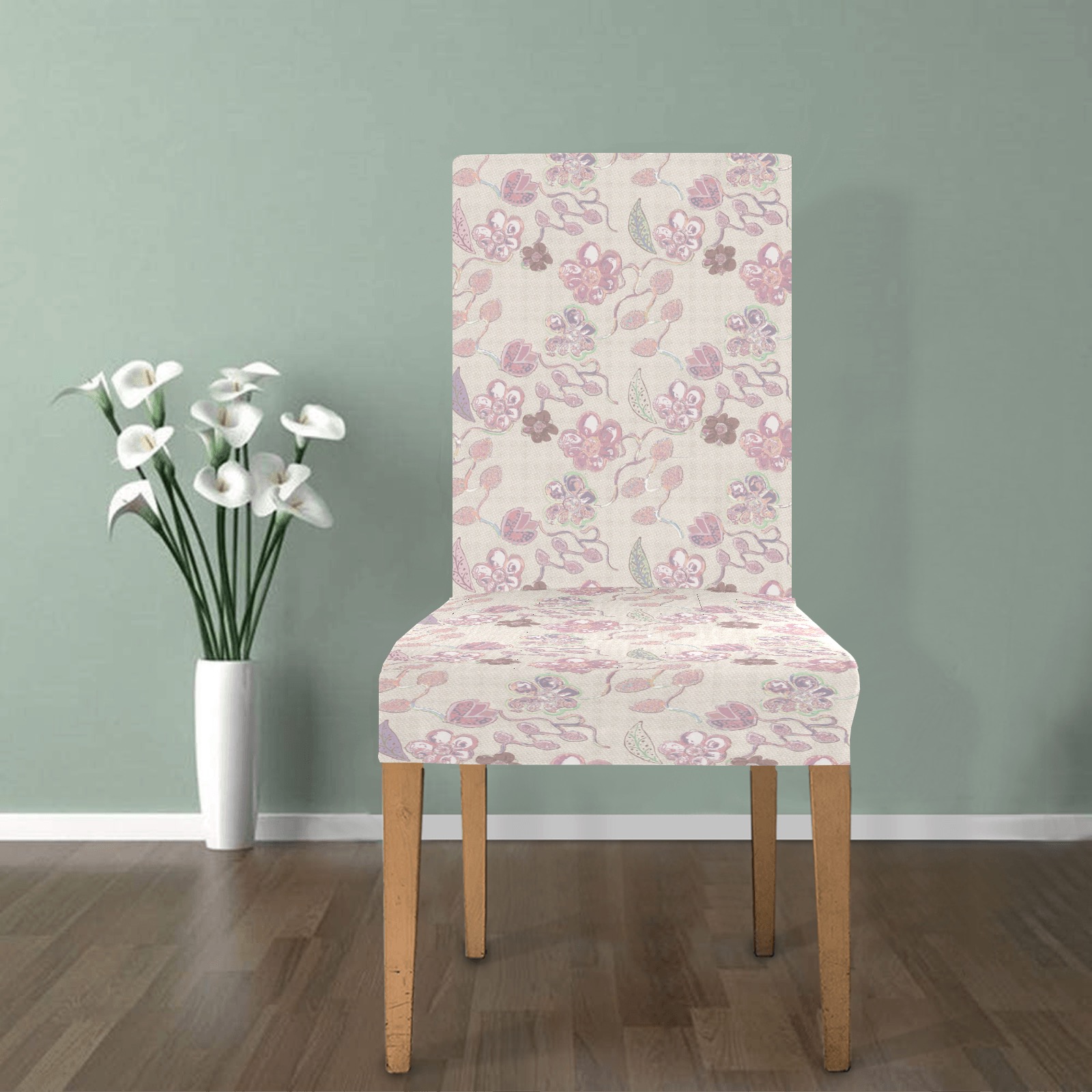 Unique Soft Beige Floral Vintage Removable Dining Chair Cover