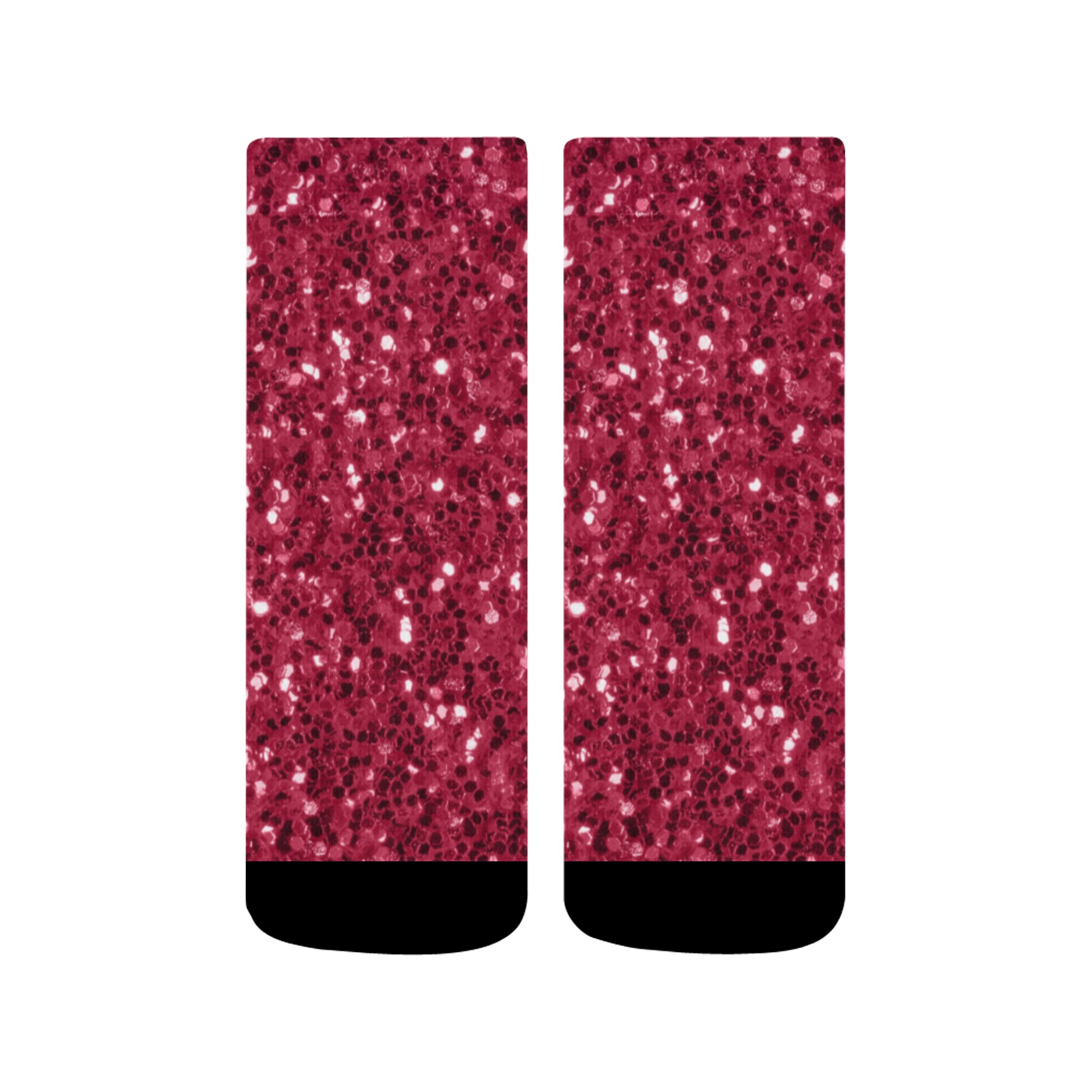 Magenta dark pink red faux sparkles glitter Quarter Socks