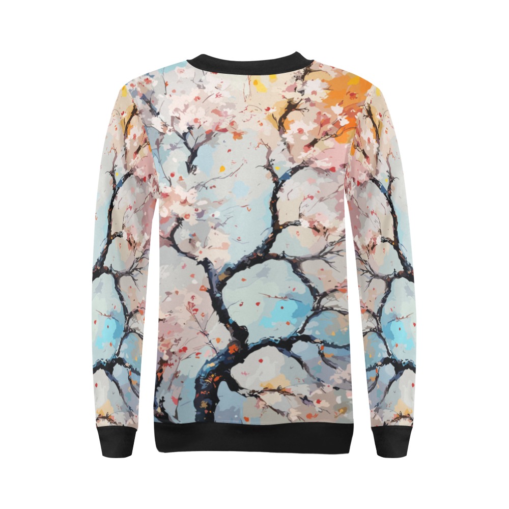 Classy art of blooming sakura tree. Hanami season. All Over Print Crewneck Sweatshirt for Women (Model H18)