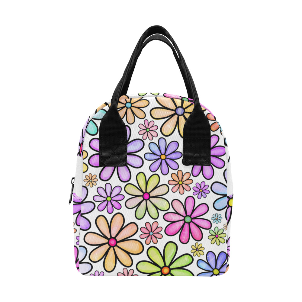 Watercolor Rainbow Doodle Daisy Flower Pattern Zipper Lunch Bag (Model 1689)
