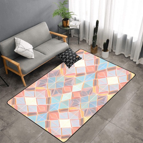 repeating pattern, diamond pastels Area Rug with Black Binding 7'x5'