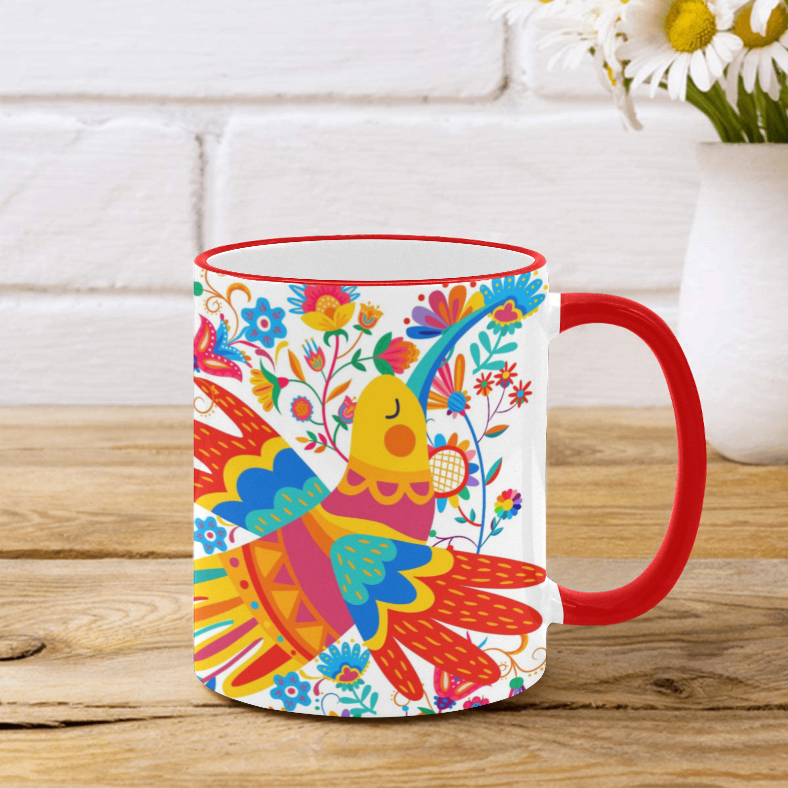 Garden Bird Design Custom Edge Color Mug (11oz)