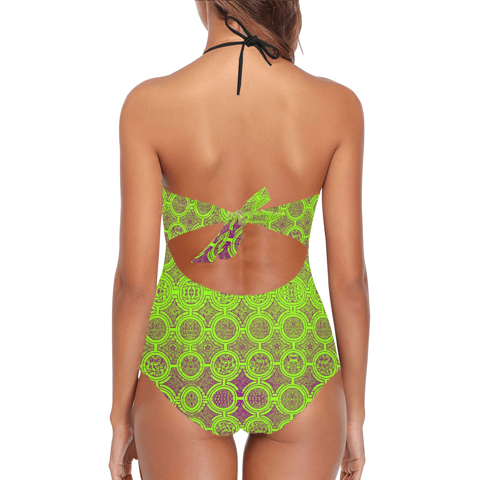 AFRICAN PRINT PATTERN 2 Lace Band Embossing Swimsuit (Model S15)
