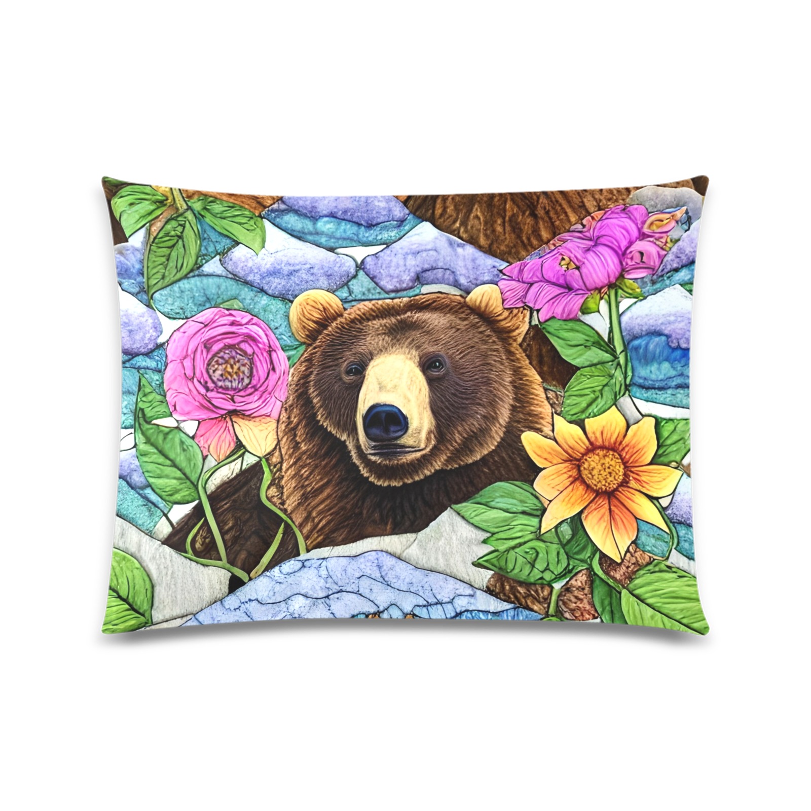 Boho Bear Simulated Quilt Artwork Custom Zippered Pillow Case 20"x26"(Twin Sides)