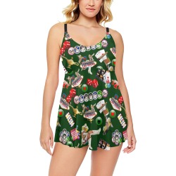 Las Vegas Gamblers Delight - Green Chest Pleat Swim Dress (Model S31)