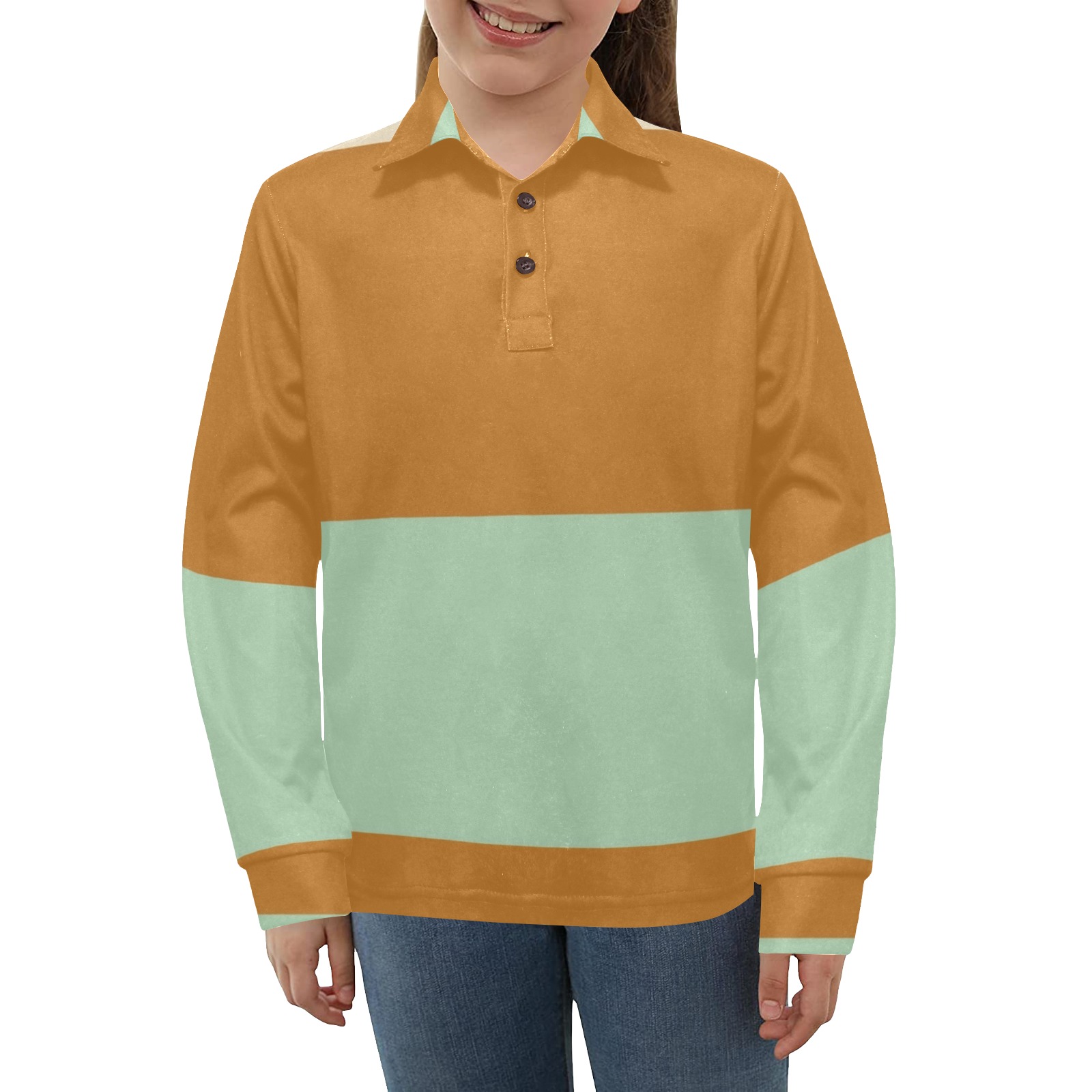 Abstract Stripe Polo Shirt Big Girls' All Over Print Long Sleeve Polo Shirt (Model T73)