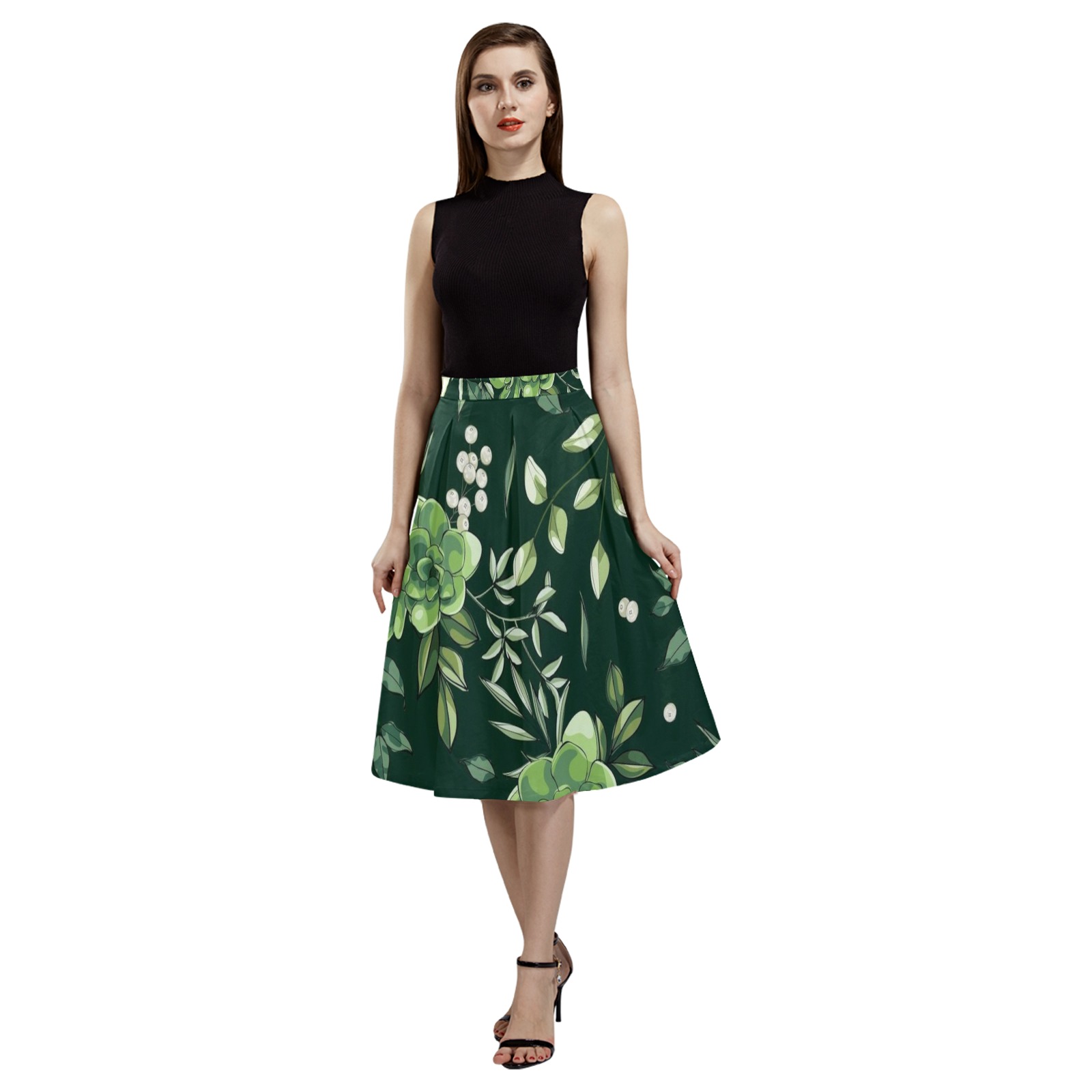 floral (120) Mnemosyne Women's Crepe Skirt (Model D16)