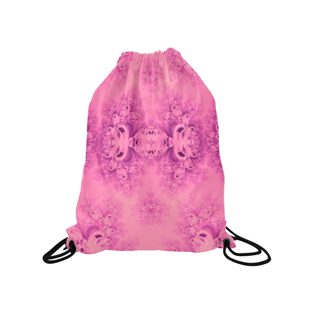 Pink Morning Frost Fractal Medium Drawstring Bag Model 1604 (Twin Sides) 13.8"(W) * 18.1"(H)