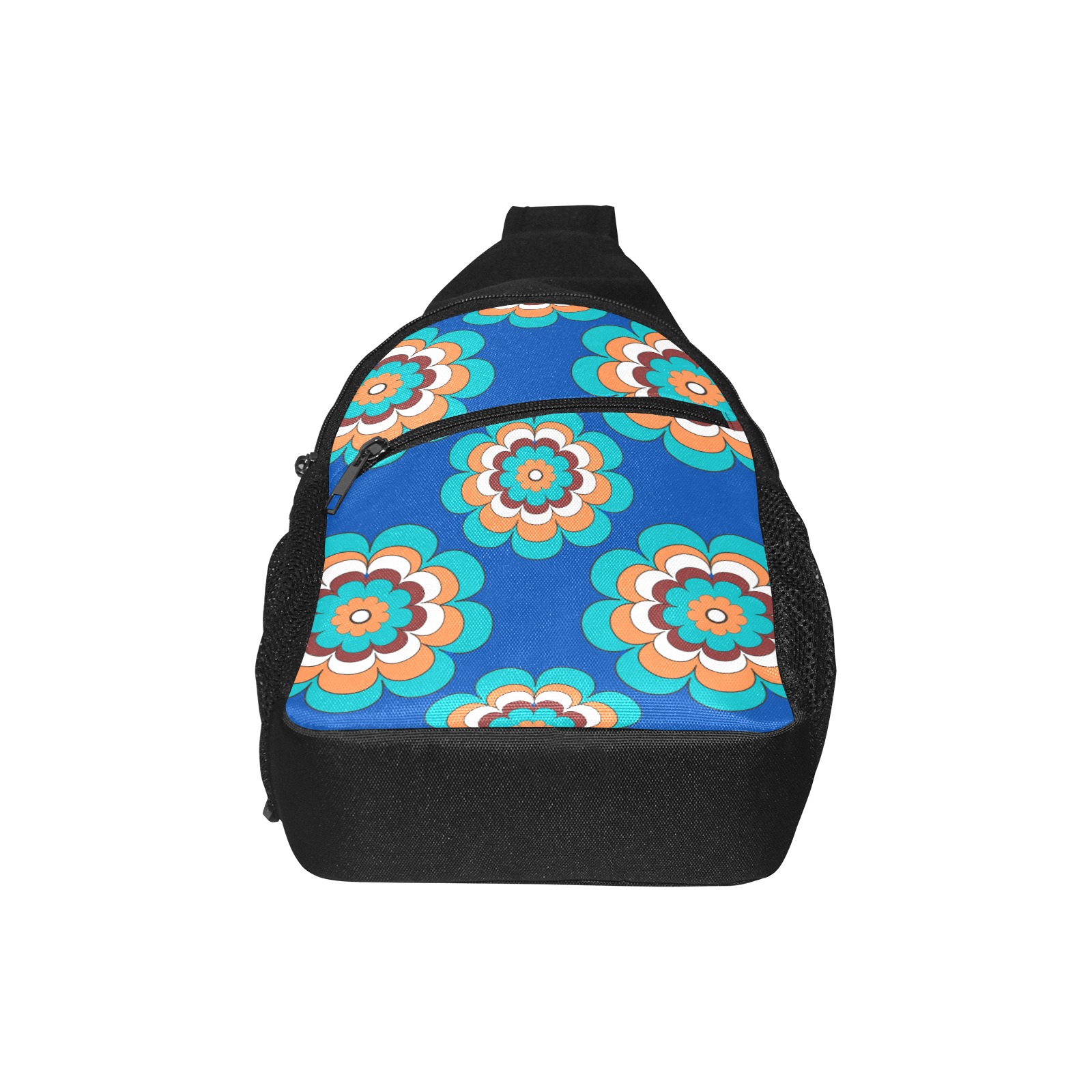 Turquoise Flowers on Blue Chest Bag-Front Printing (Model 1719)