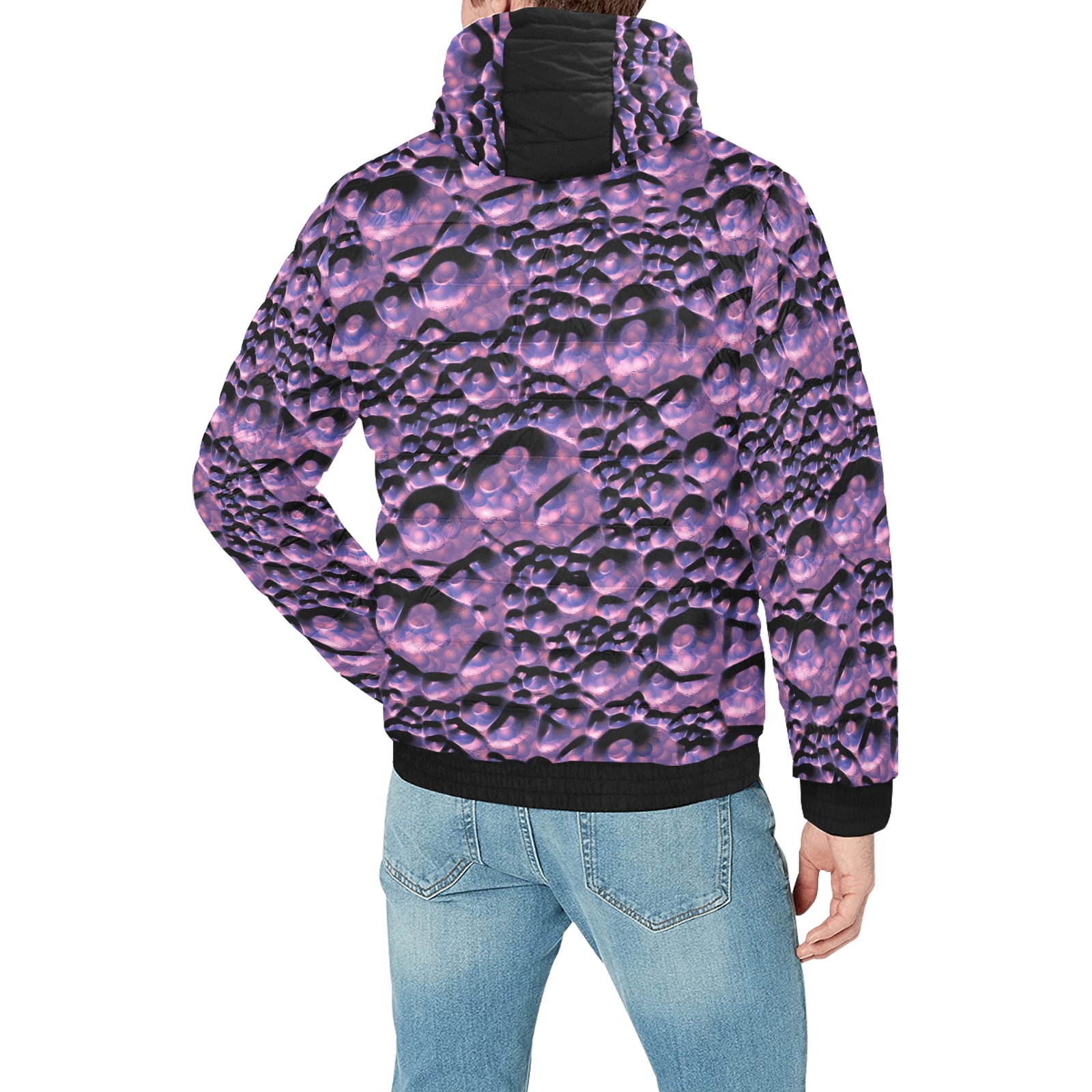 bubblequake1 Men's Padded Hooded Jacket (Model H42)