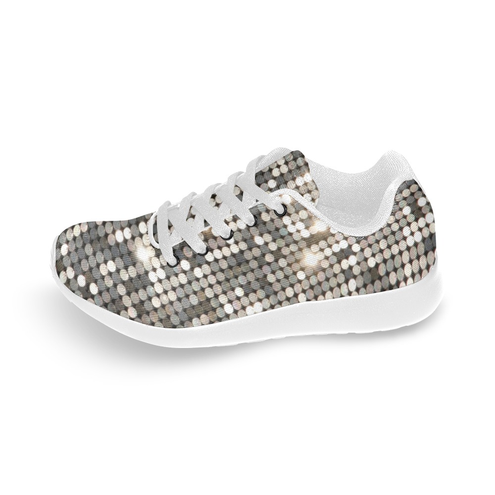 Silver Metallic Glitter Sparkles Sequins Men’s Running Shoes (Model 020)