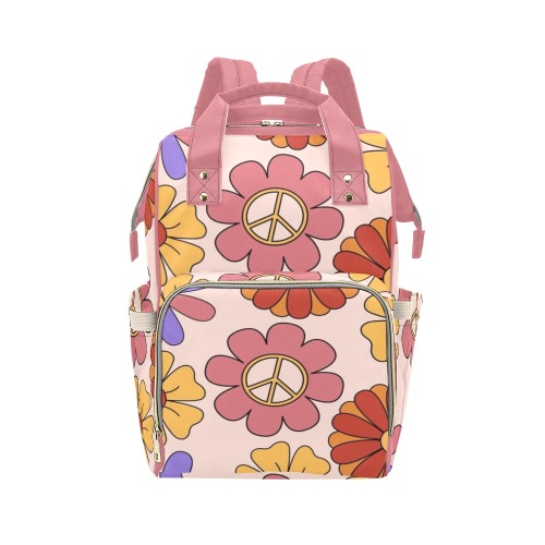 Retro Mod Hippie Peace Symbol Floral Multi-Function Diaper Backpack/Diaper Bag (Model 1688)