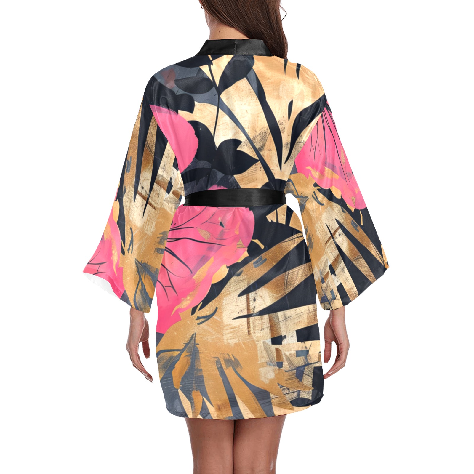 gold flower Long Sleeve Kimono Robe