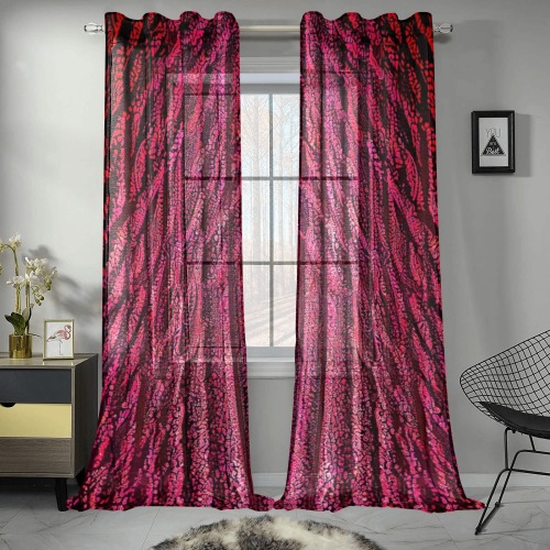 burgundy striped Gauze Curtain 28"x95" (Two-Piece)