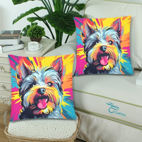 Yorkshire Terrier Pop Art Custom Zippered Pillow Cases 18"x 18" (Twin Sides) (Set of 2)