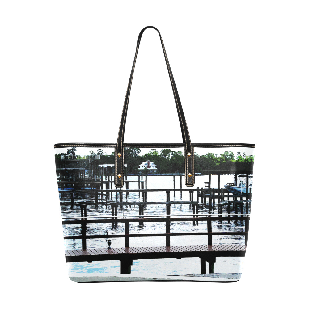 Docks On The River 7580 Chic Leather Tote Bag (Model 1709)