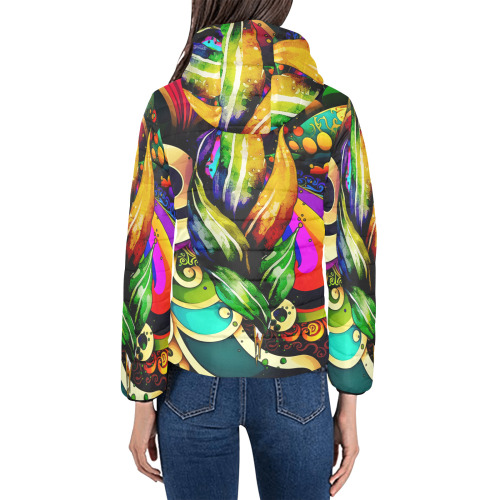 Mardi Gras Colorful New Orleans Women's Padded Hooded Jacket (Model H46)