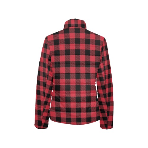 Red and Black Plaid Women's Stand Collar Padded Jacket (Model H41)