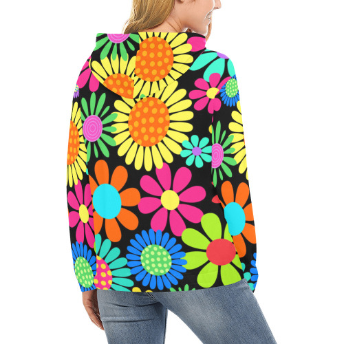 Retro Daisy Flower Power Sixties Hippy Pattern All Over Print Hoodie for Women (USA Size) (Model H13)