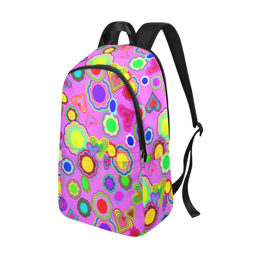 Groovy Hearts and Flowers Pink Fabric Backpack for Adult (Model 1659)