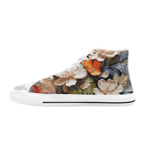 Stunning art of fantasy flowers. Heavy oil brush. Women's Classic High Top Canvas Shoes (Model 017)