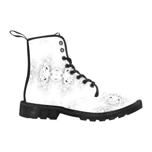 Snowy Winter White Frost Fractal Martin Boots for Women (Black) (Model 1203H)