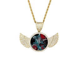 Dark Wave of Colors Wings Gold Photo Pendant with Rope Chain