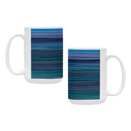 Abstract Blue Horizontal Stripes Custom Ceramic Mug (15OZ)