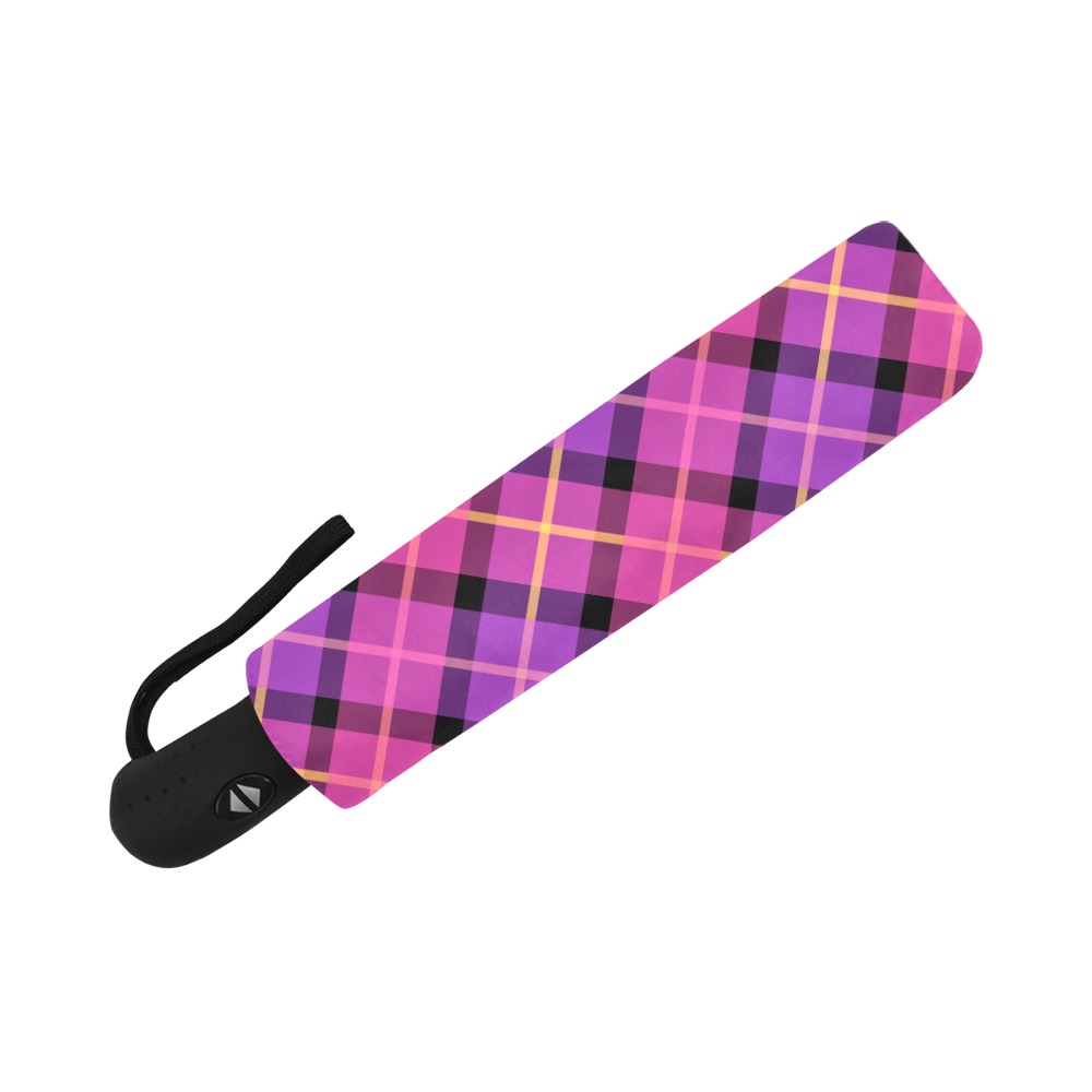 Plaid in Pink and Purple Anti-UV Auto-Foldable Umbrella (Underside Printing) (U06)