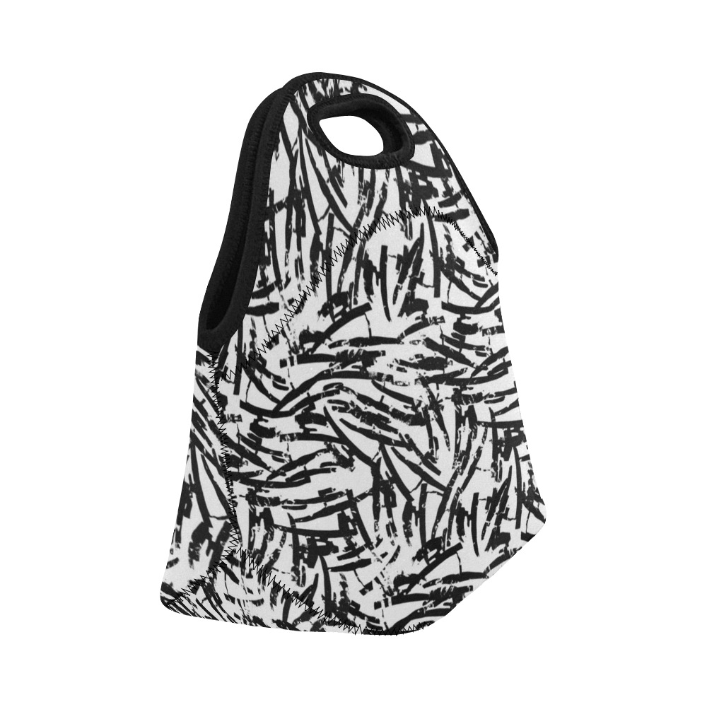 Brush Stroke Black and White Neoprene Lunch Bag/Small (Model 1669)