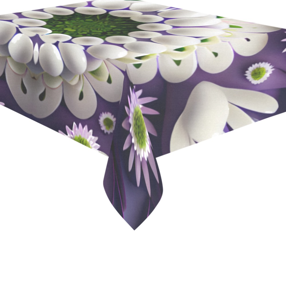 violet and white floral pattern 2 Cotton Linen Tablecloth 60"x 84"