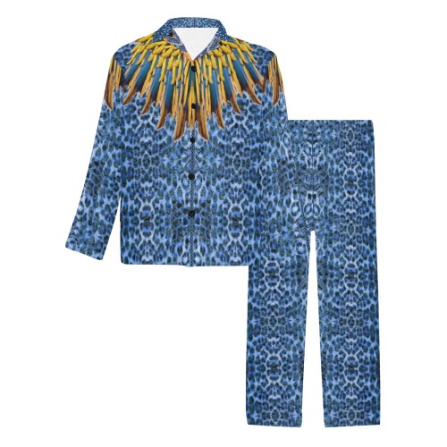 puma black blue Men's V-Neck Long Pajama Set