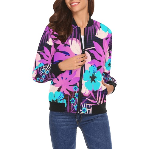GROOVY FUNK THING FLORAL PURPLE All Over Print Bomber Jacket for Women (Model H19)