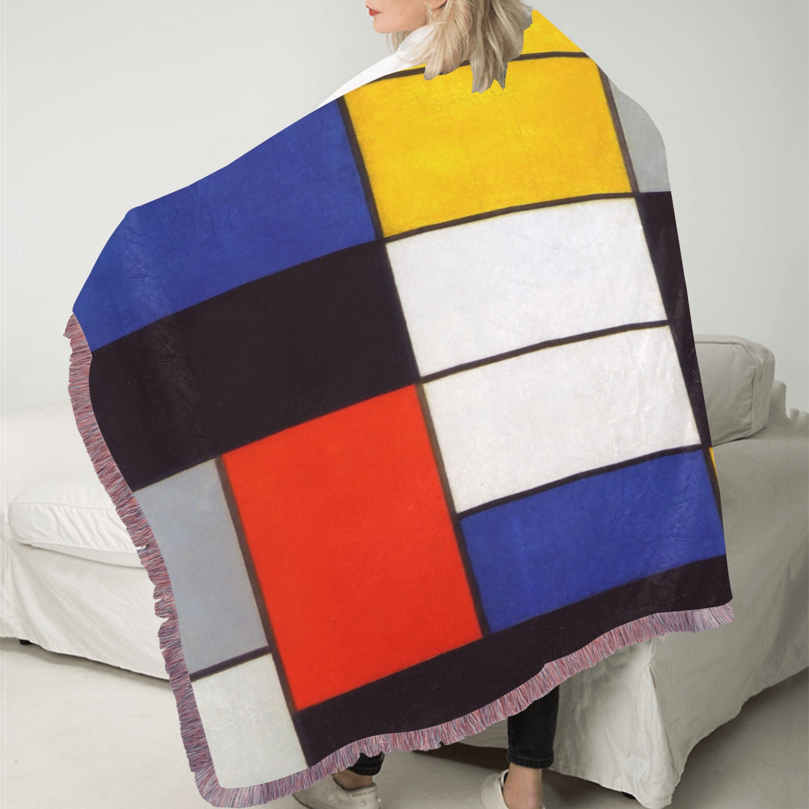 Composition A by Piet Mondrian Ultra-Soft Fringe Blanket 50"x60" (Mixed Pink)