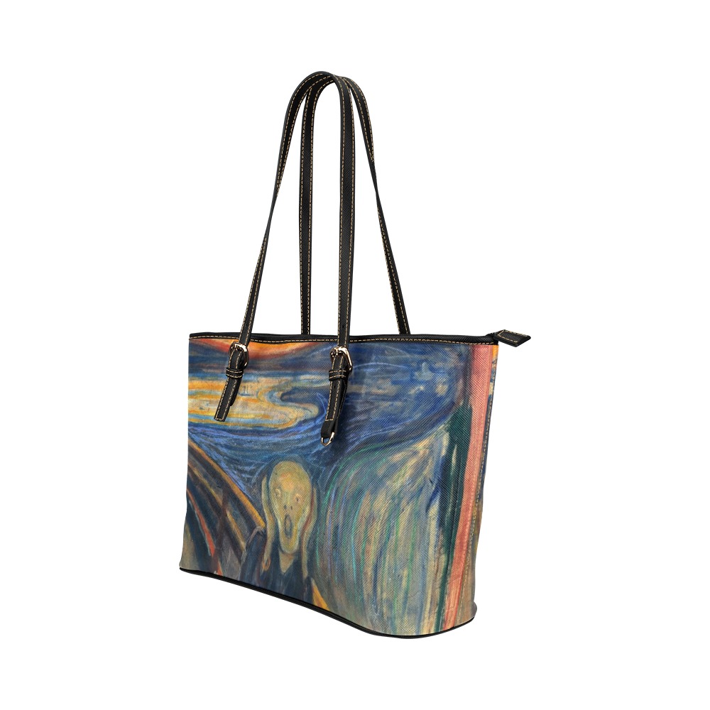 Edvard Munch-The scream Leather Tote Bag/Small (Model 1651)
