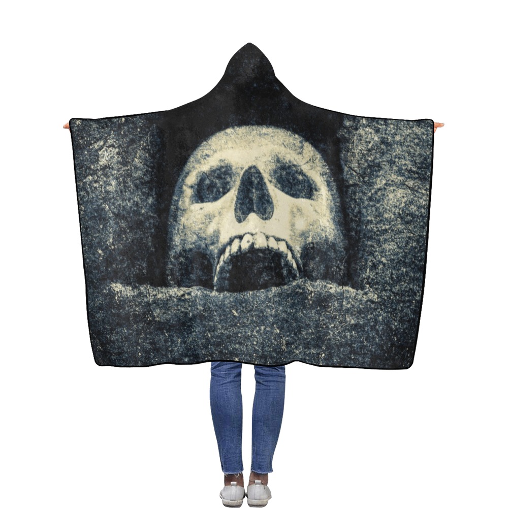 White Human Skull In A Pagan Shrine Halloween Cool Flannel Hooded Blanket 50''x60''