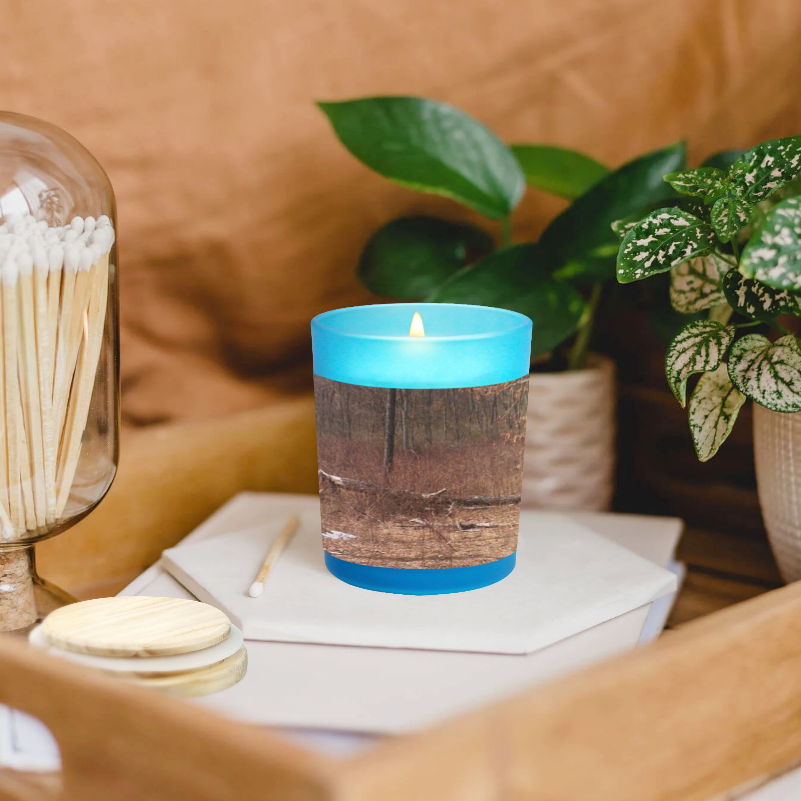 Falling tree in the woods Blue Glass Candle Cup (Wood Sage & Sea Salt)