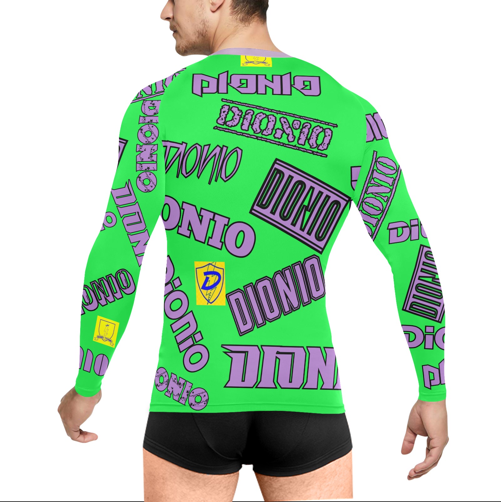 DIONIO Clothing - Neon Green ND Long Sleeve Swim Shirt (Neon & Purple) Men's Long Sleeve Swim Shirt (Model S39)