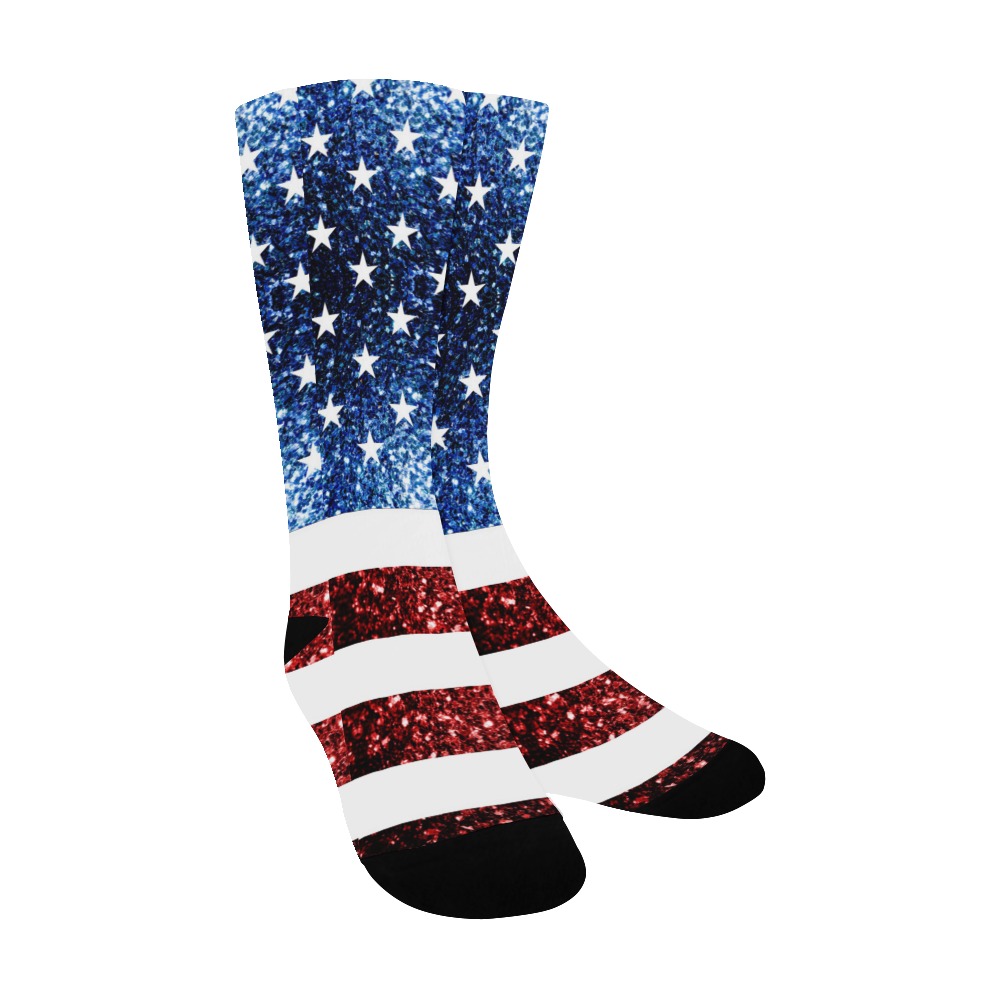 Sparkly USA flag America Red White Blue faux Sparkles patriotic bling 4th of July Men's Custom Socks