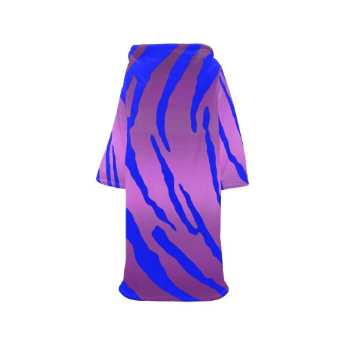 Metallic Tiger Stripes Pink Blue Blanket Robe with Sleeves for Adults
